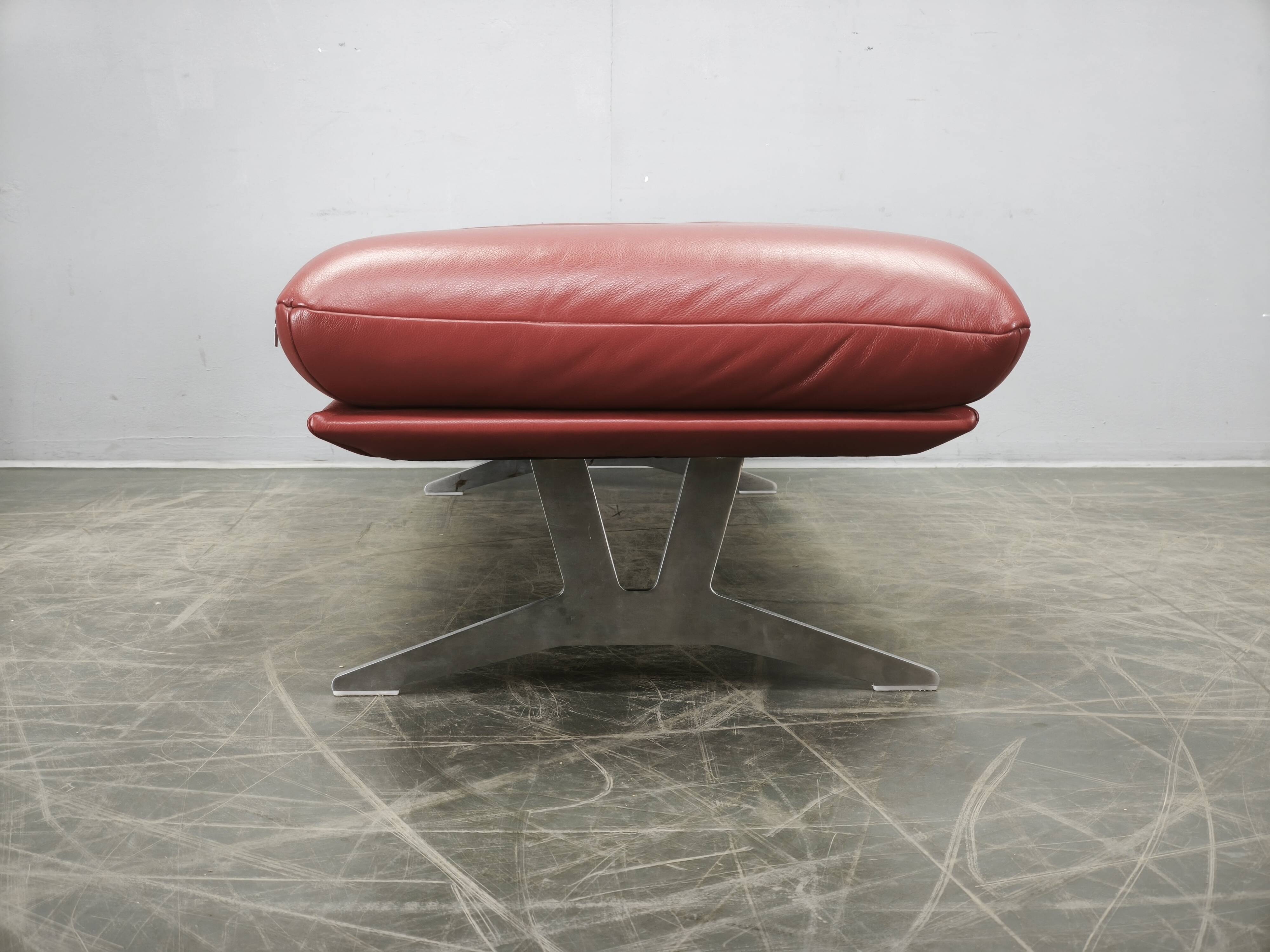 German Koinor Leather Bench with Brushed Stainless Steel Base 2020s