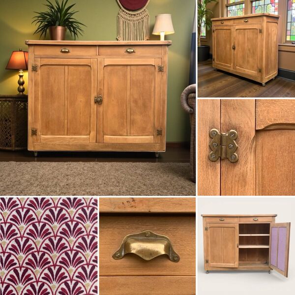 Grand buffet parisien billot et charnières papillons bois brut 1930