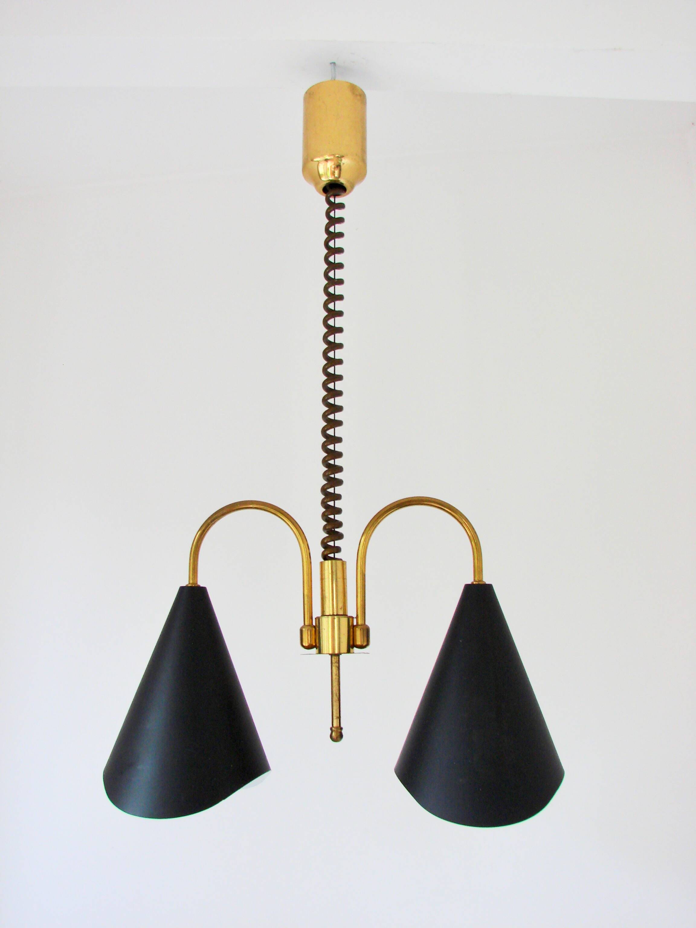 Mid-Century Modern pendant light, brass and metal, 1970s.