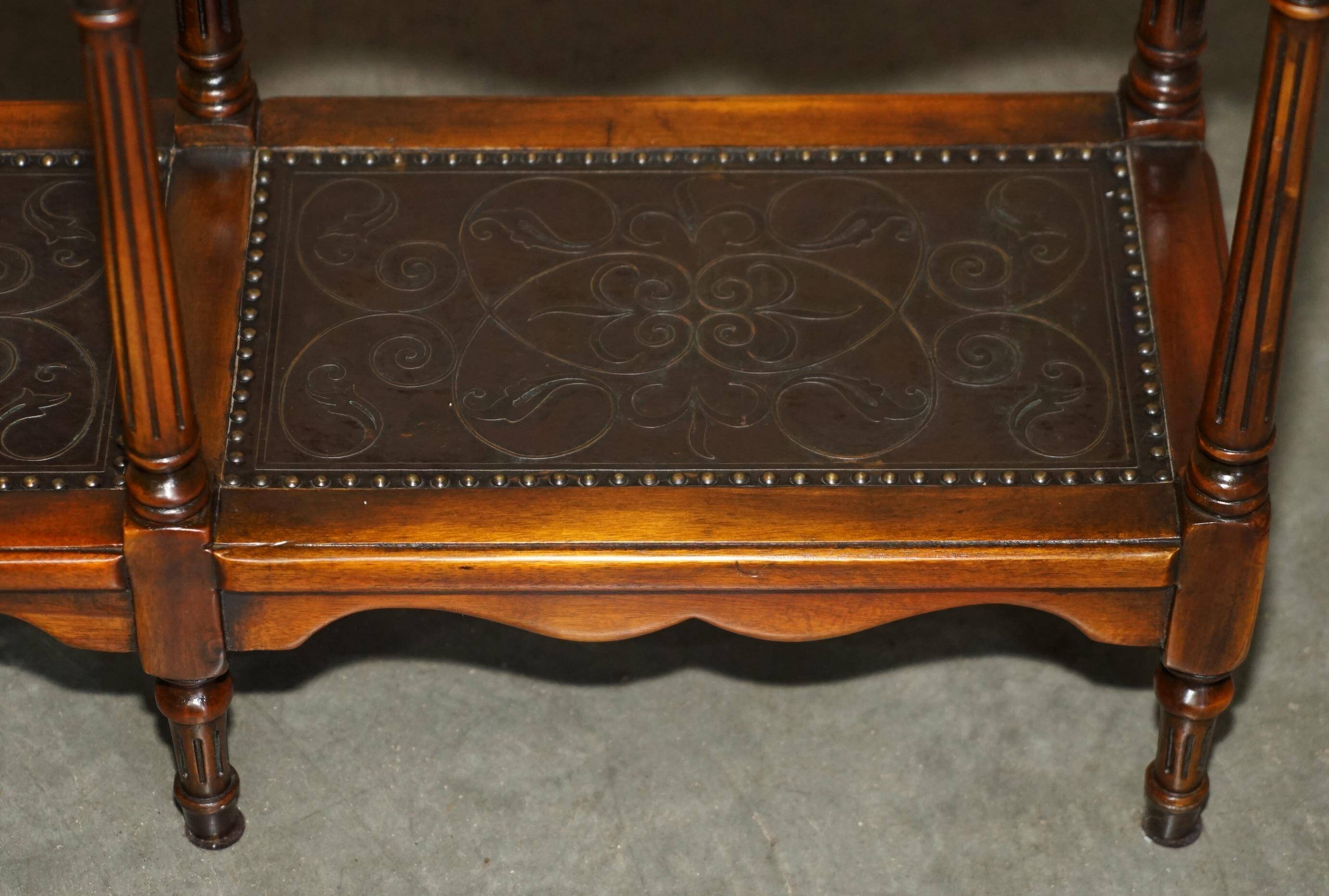 Theodore Alexander bookshelf shelf, solid wood, embossed leather.