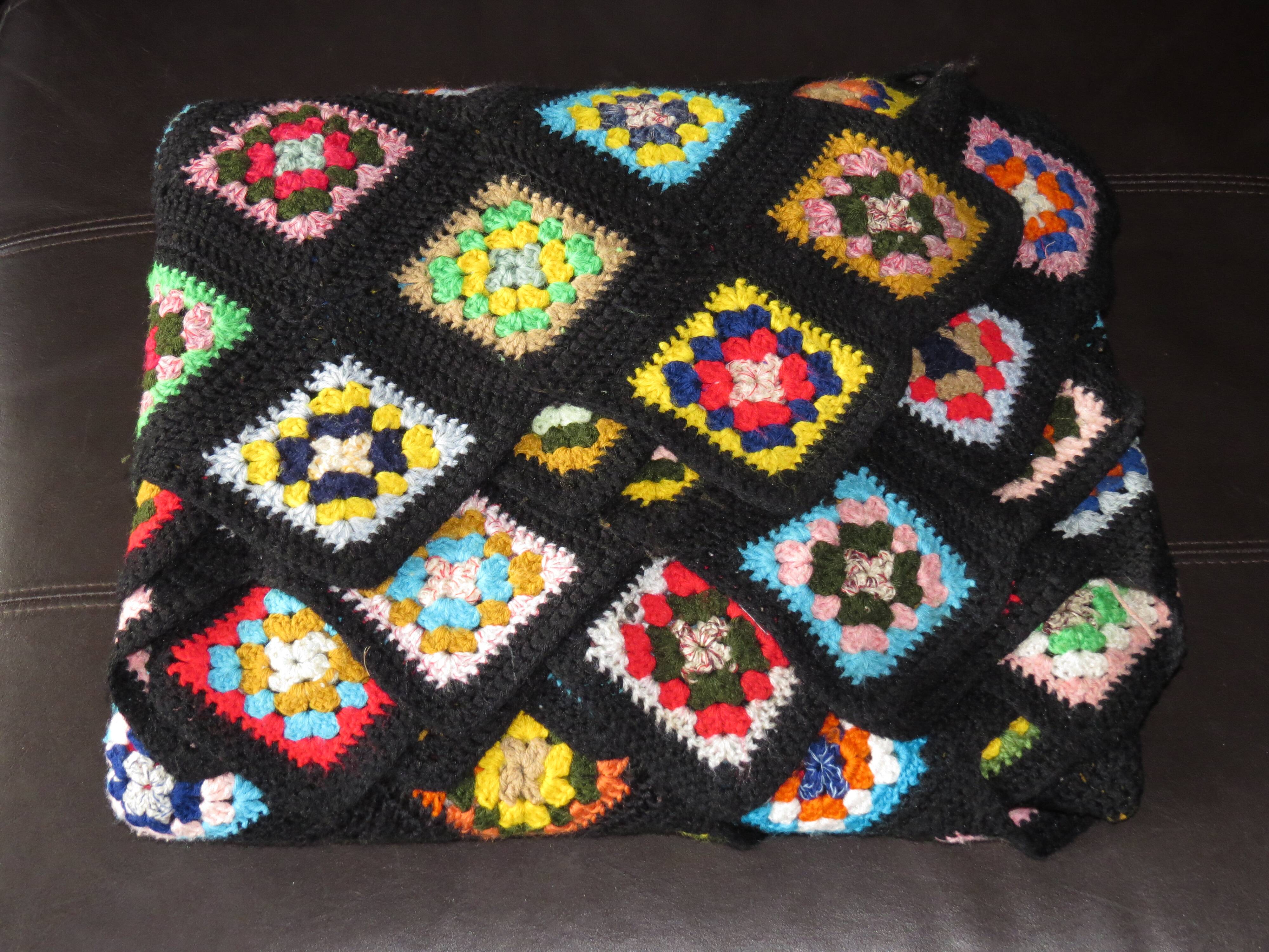 70's multi-colored crochet blanket