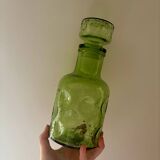 Vintage beautiful green thick honeycomb glass carafe bottle