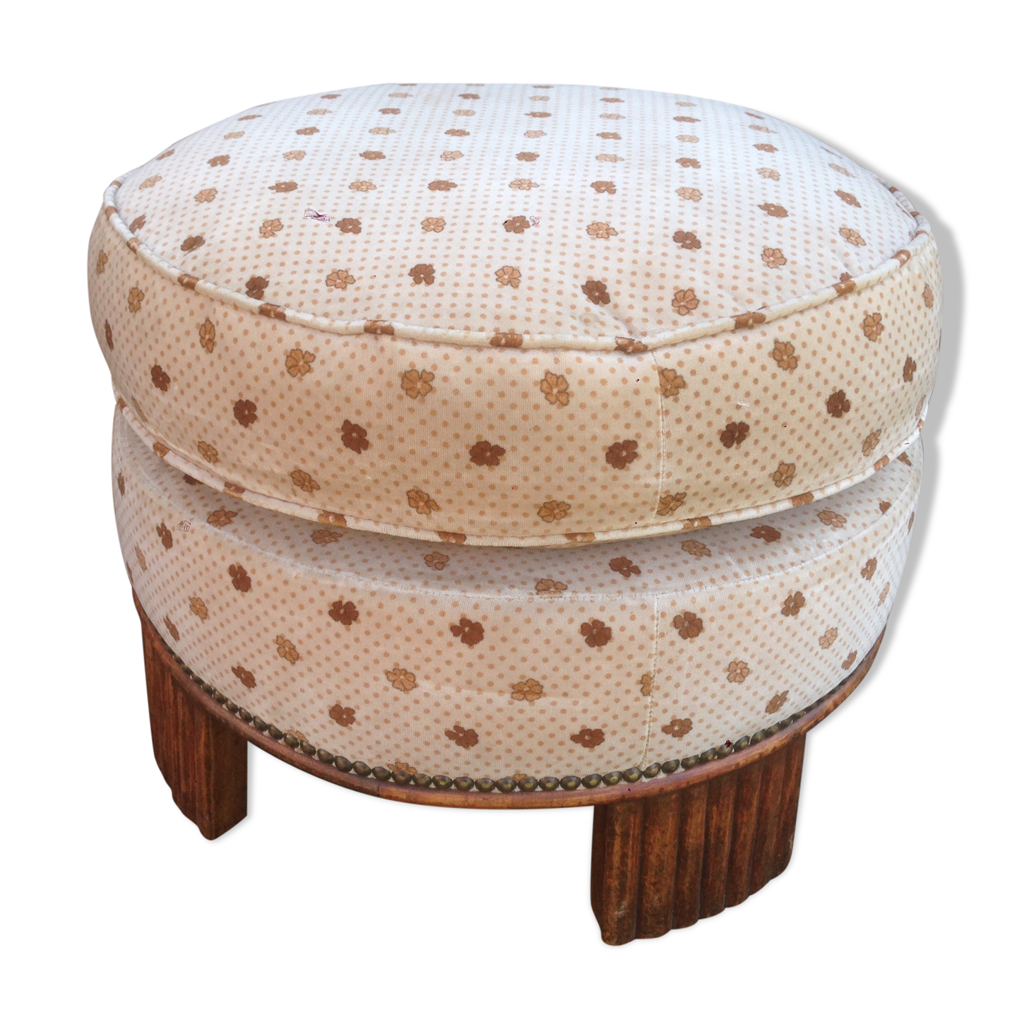 Pouf Art Deco 1930s footing in beech and fabric