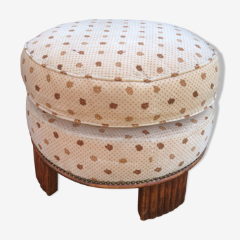 Pouf Art Deco années 30 piétement en hêtre et tissu