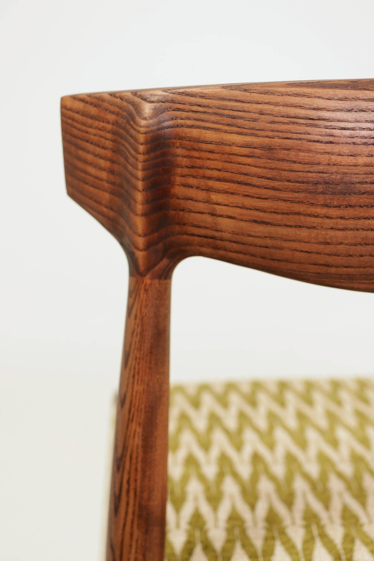 Set 2 Dining Chairs Solid Wood Ash Green Jacquard Fabric