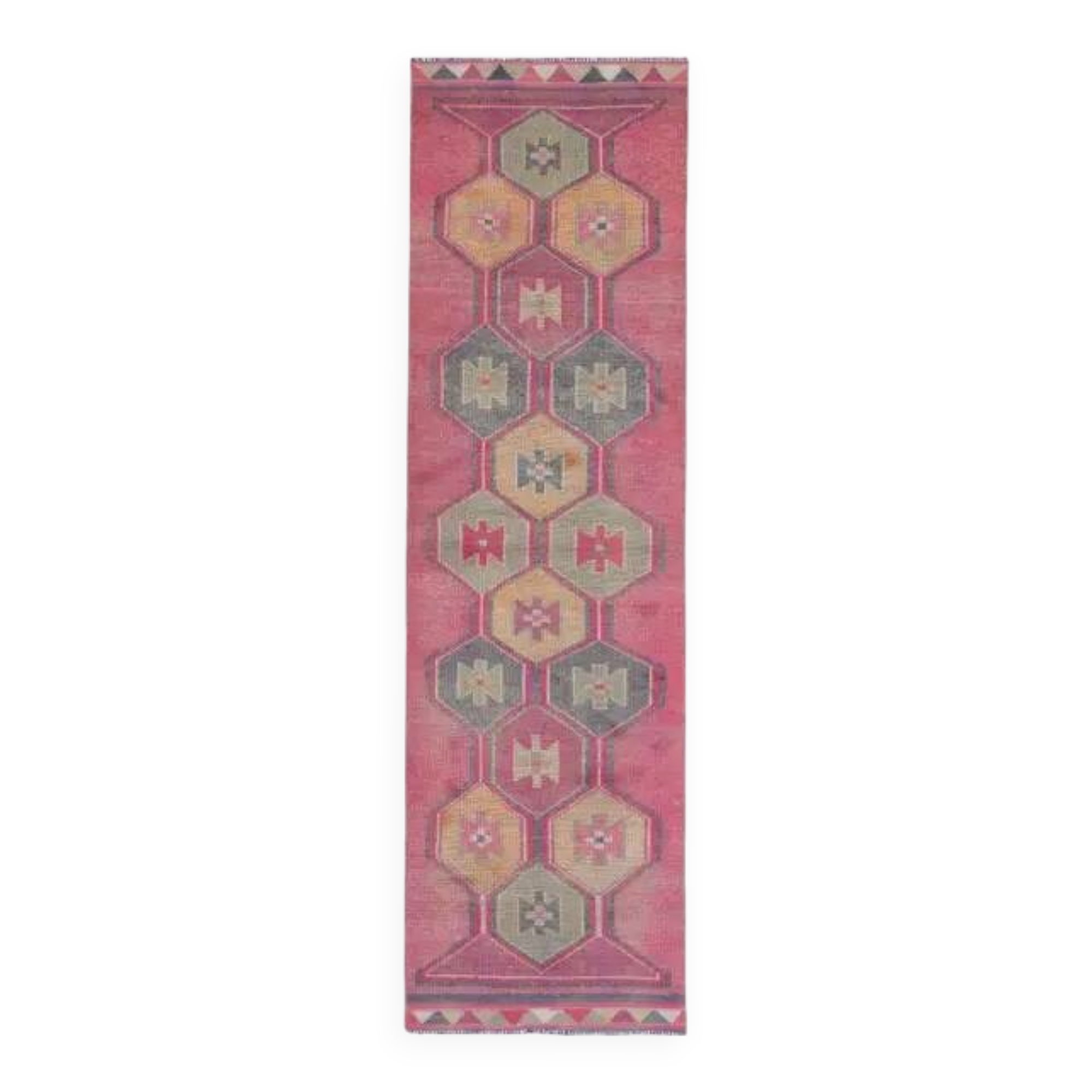 Vintage Turkish Hand-Knotted Wool Cotton Pink Runner Rug 94x329