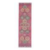 Tapis turc vintage en laine et coton rose noué à la main
