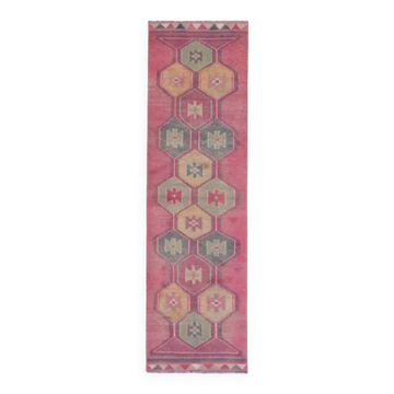 Tapis turc vintage en laine et coton rose noué à la main