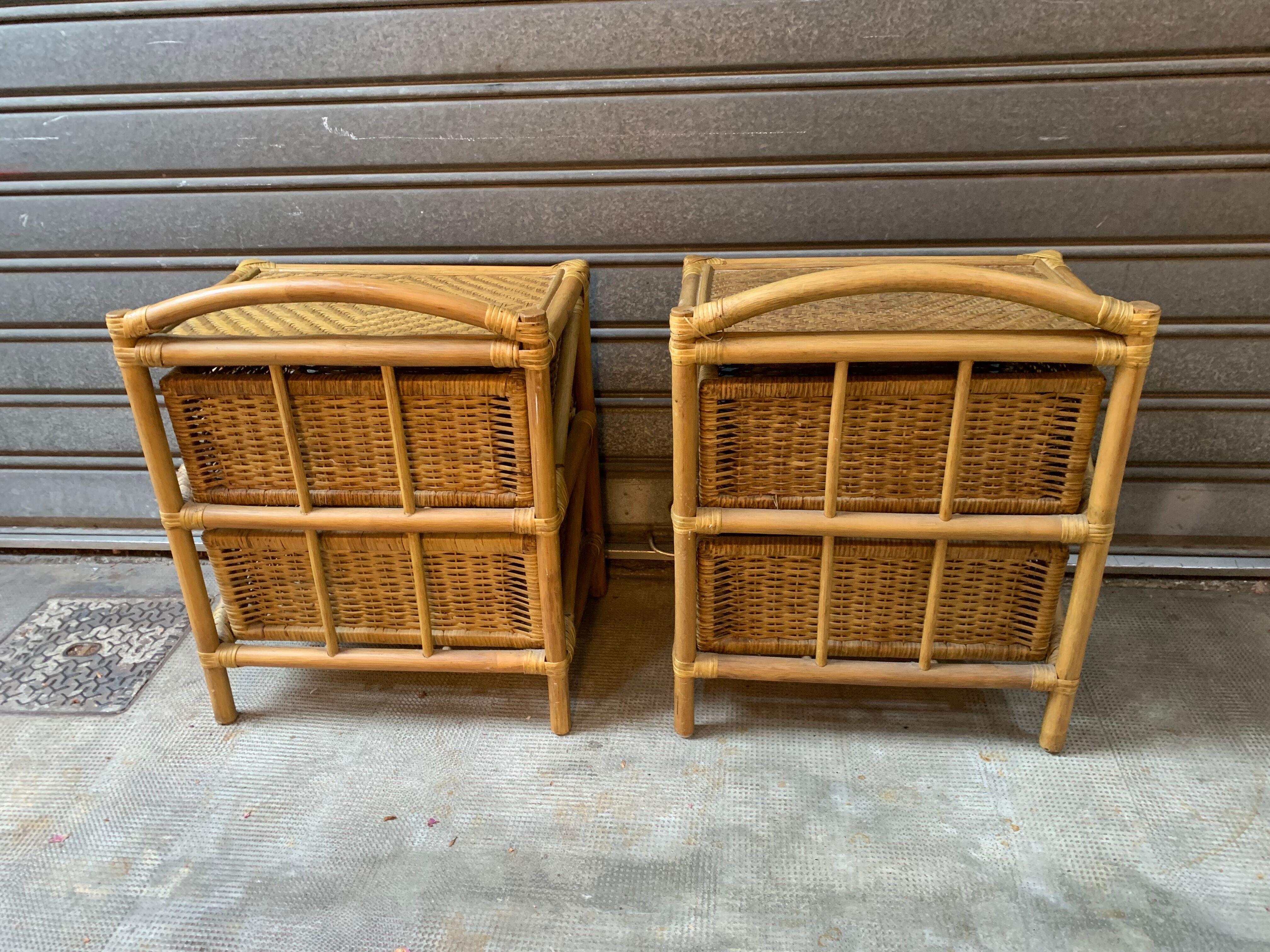 Pair of rattan bedside tables 1970s