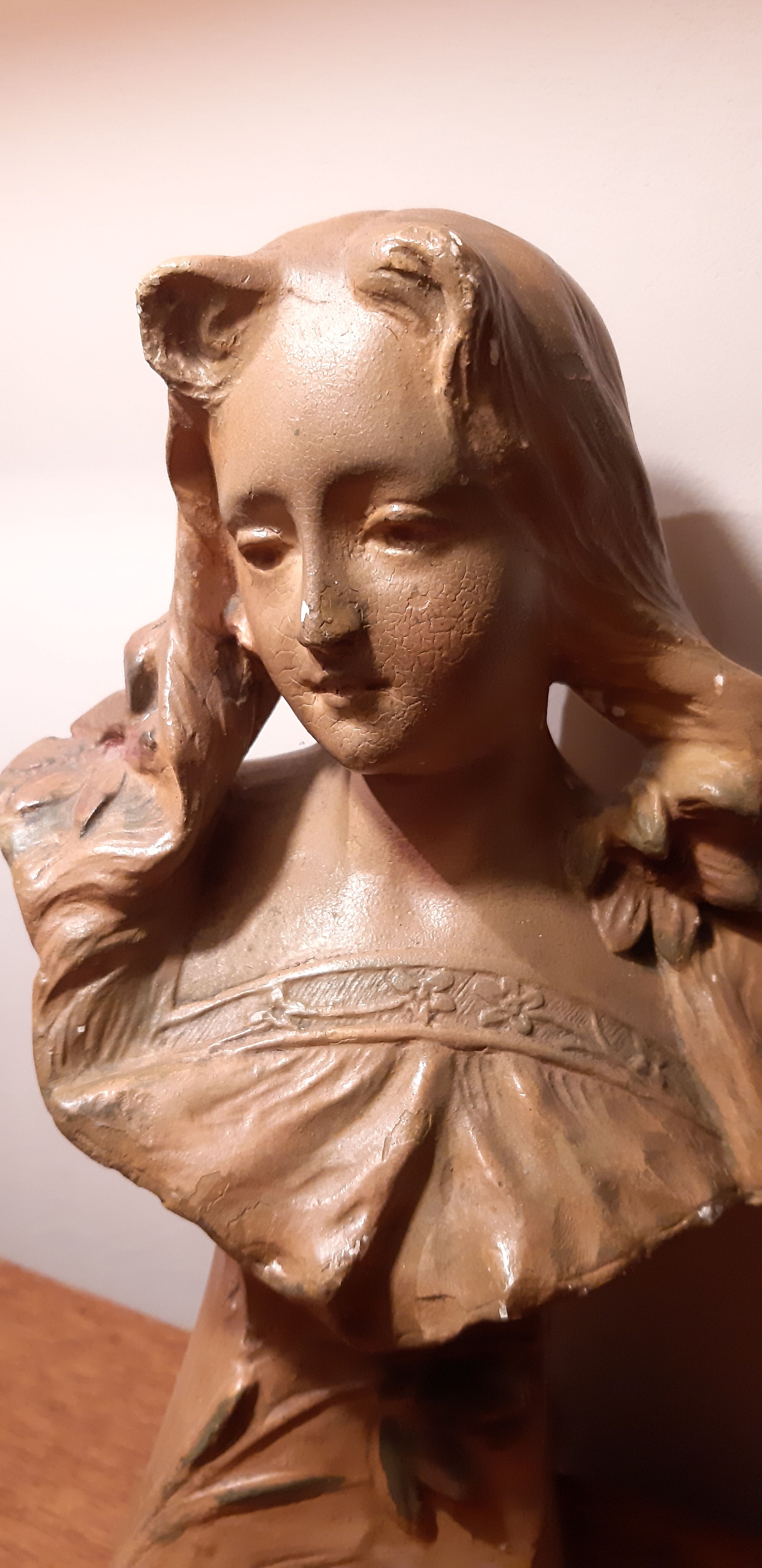 Bust in old plaster 1900 Art Nouveau signed Hochoch