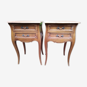 Pair bedside, night table, dresser two drawers Louis XV style