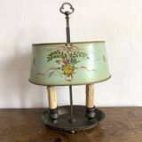 Bouillotte lamp in painted sheet metal decorated with flowers
