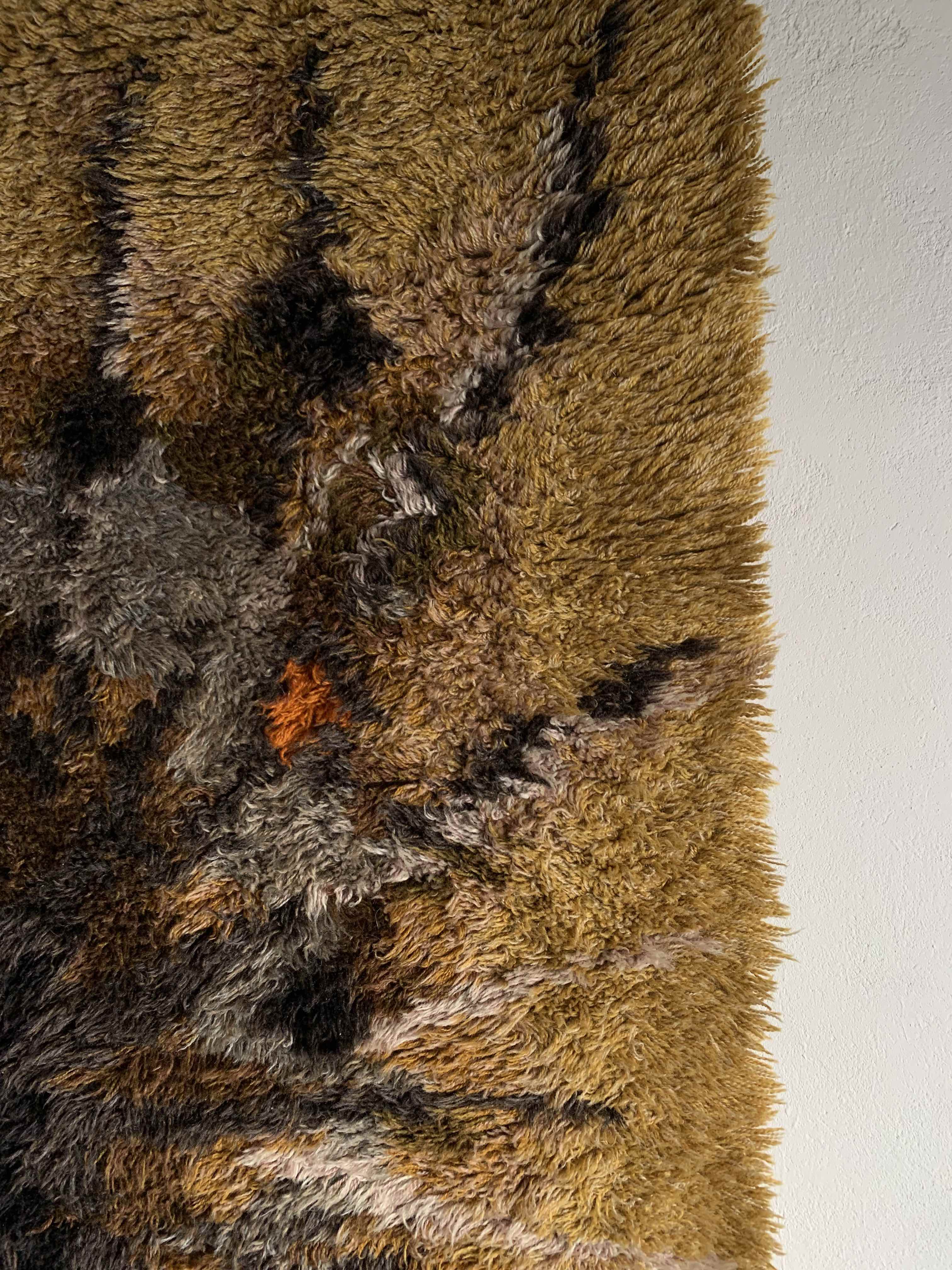 Vintage Swedish Brown High Pile Carpet