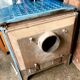 Antique wood pole signed chapée cast iron enamel blue retro design