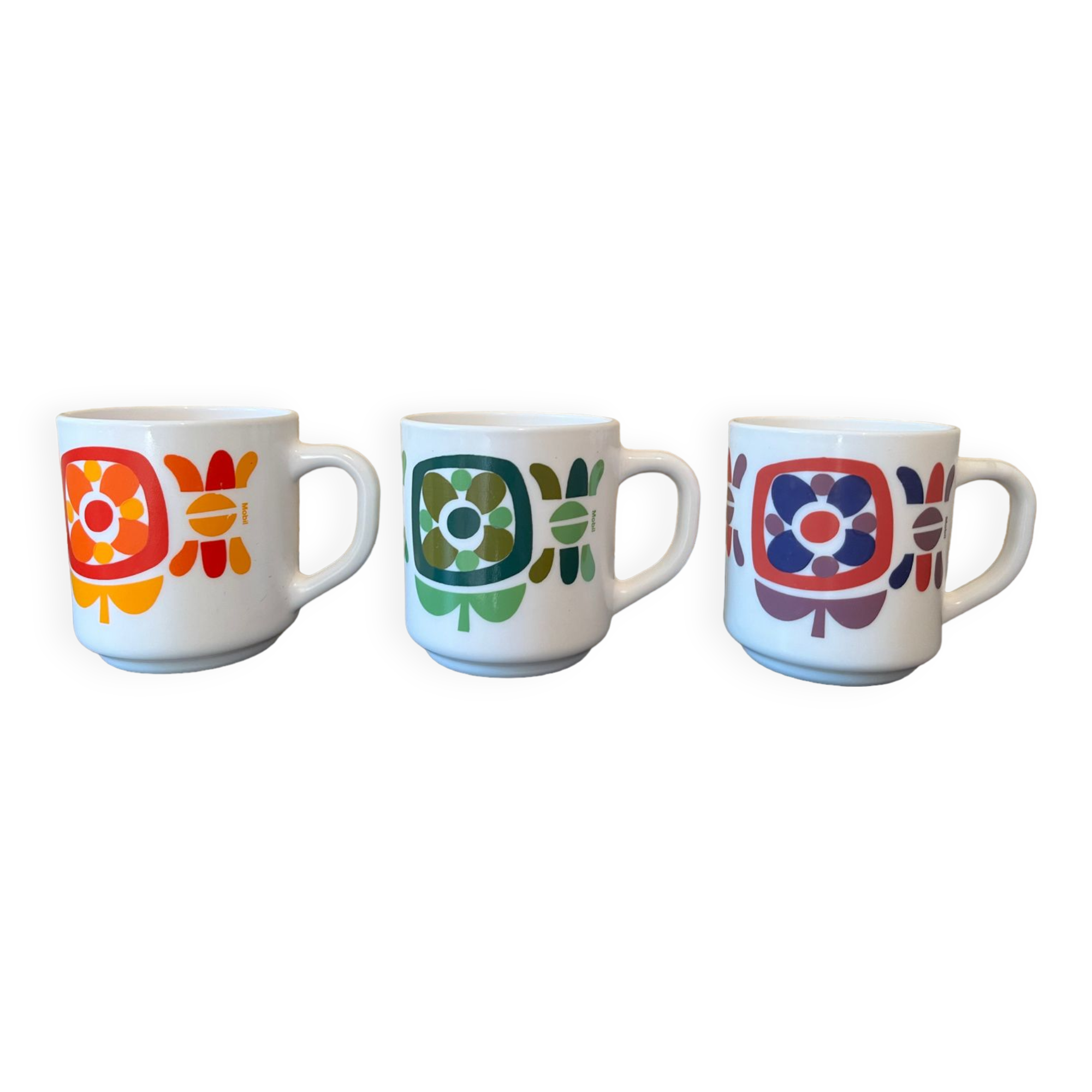3 cups Mugs mobil 1972 designer Jean-Charles Meunier Arcopal editor