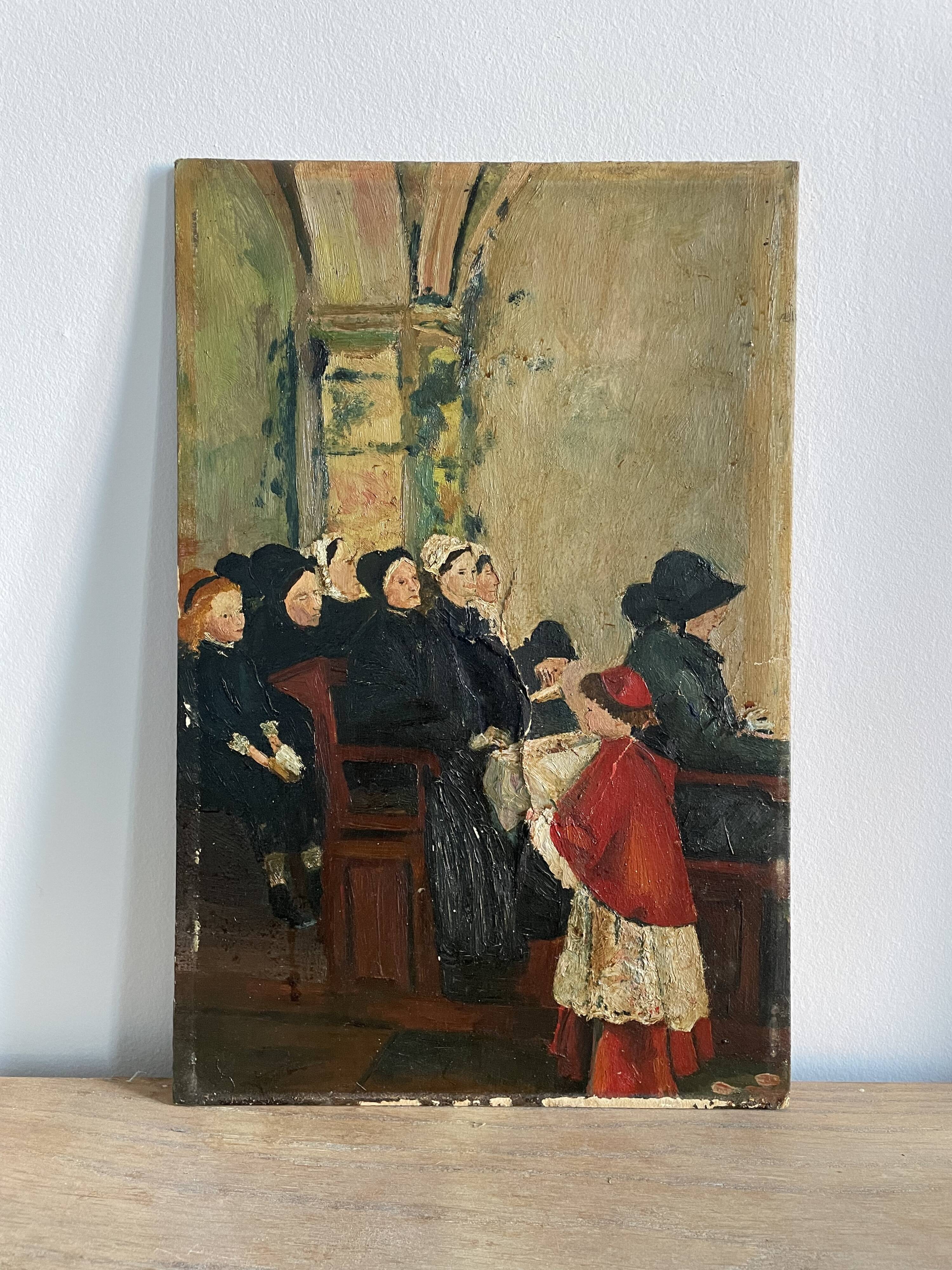 Old painting, church scene