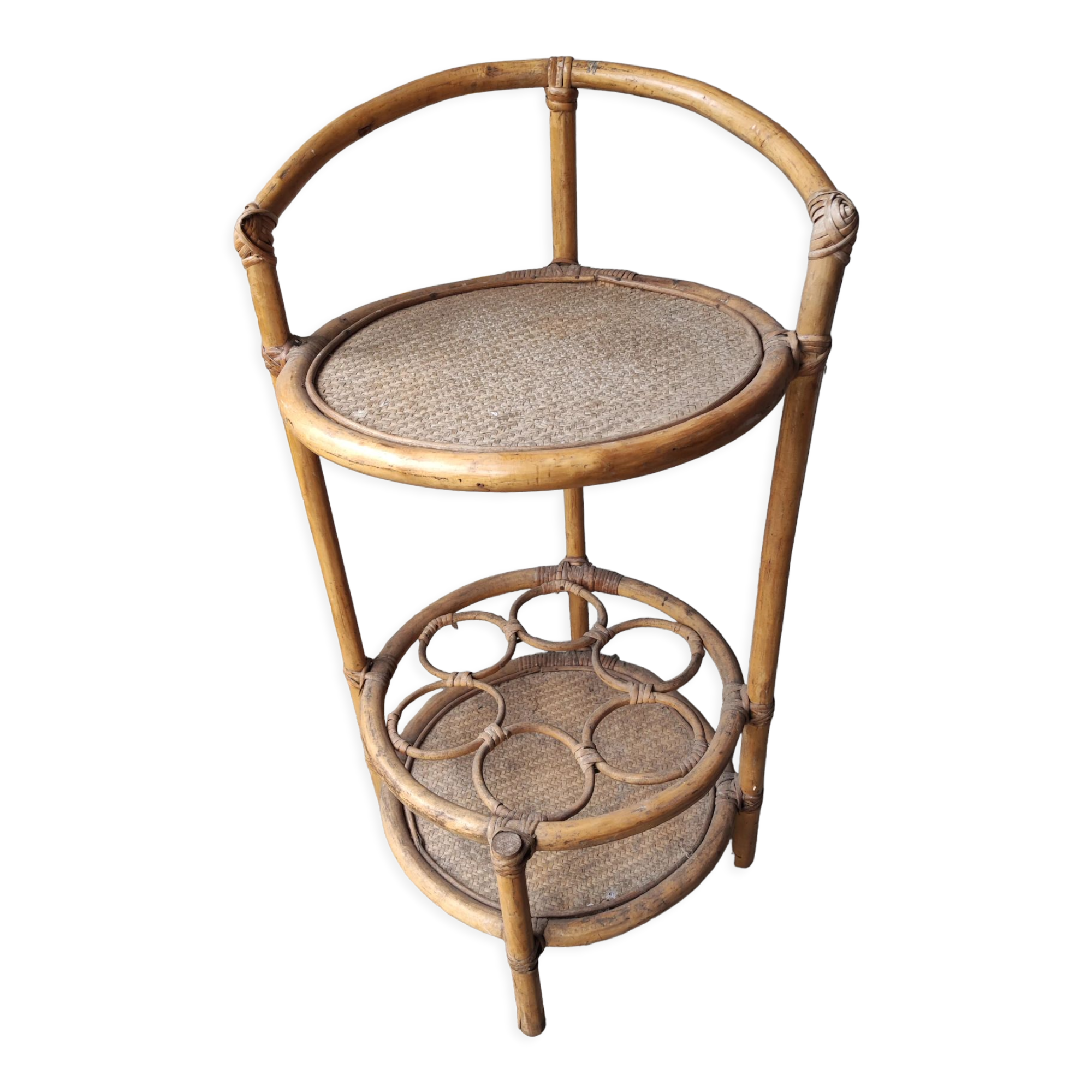 table Trolley service bar bottle rack vintage rattan bamboo