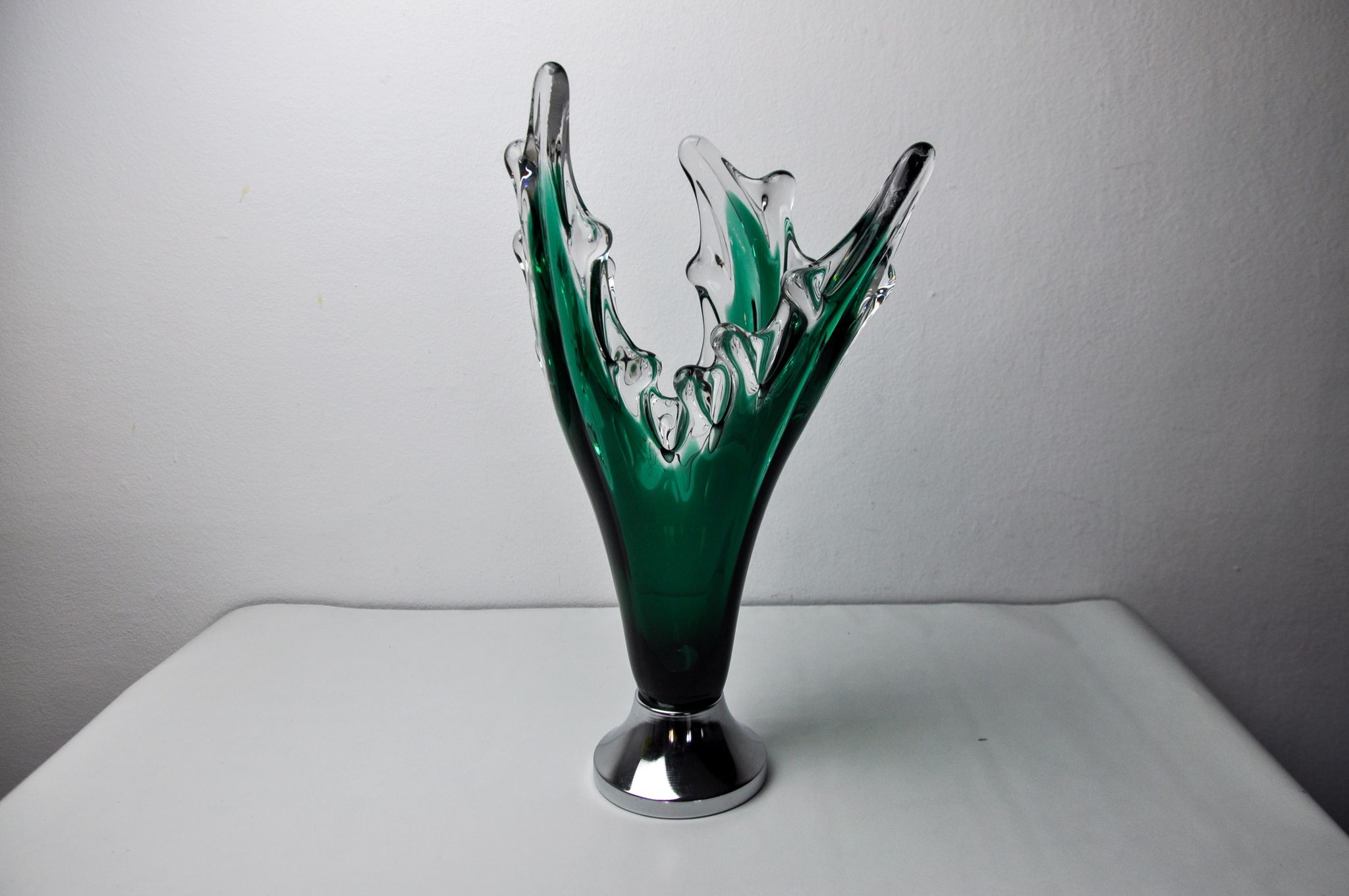 Sommerso vase by seguso in green murano glass, Italy, 1970