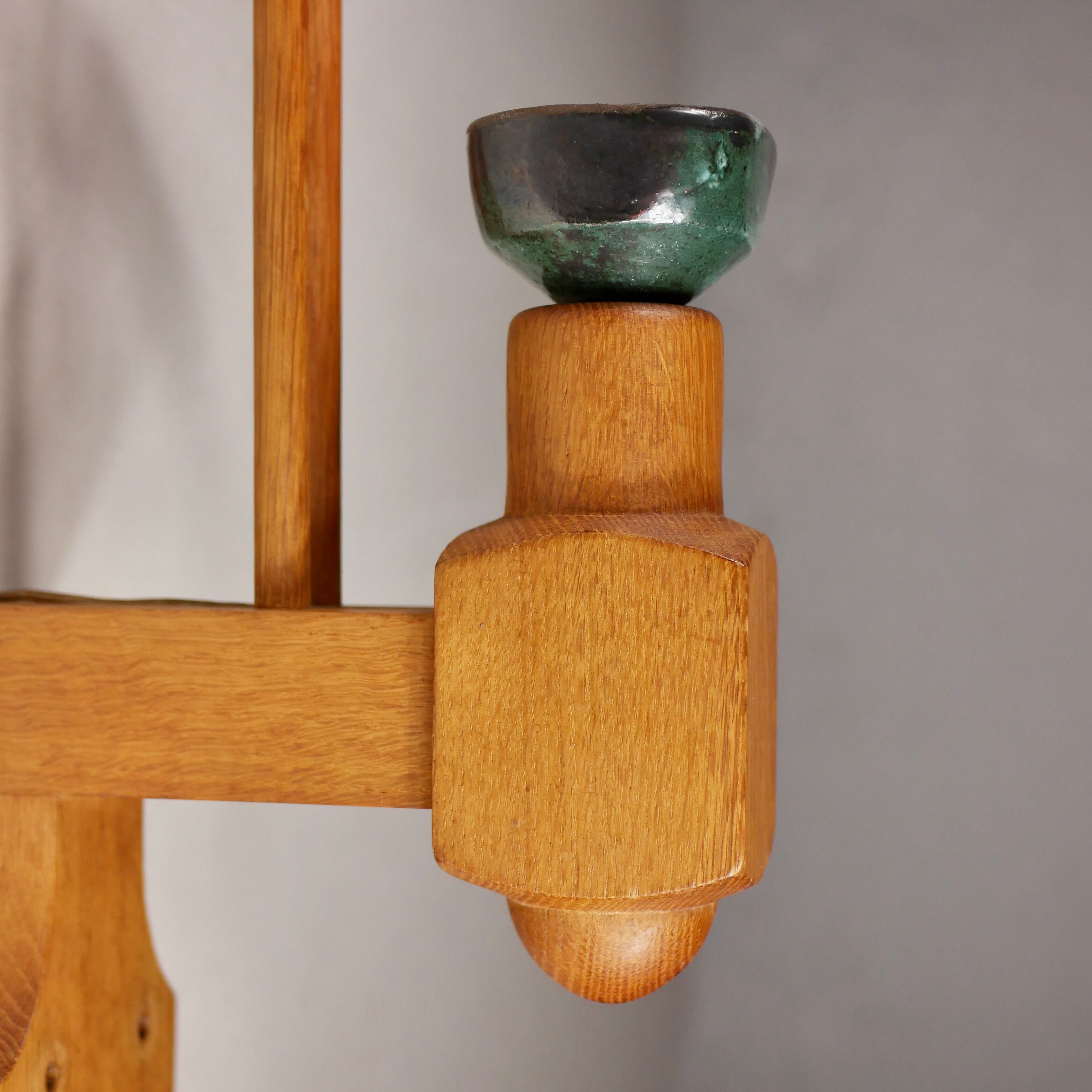 Wall lamp in oak and ceramic Guillerme and Chambron