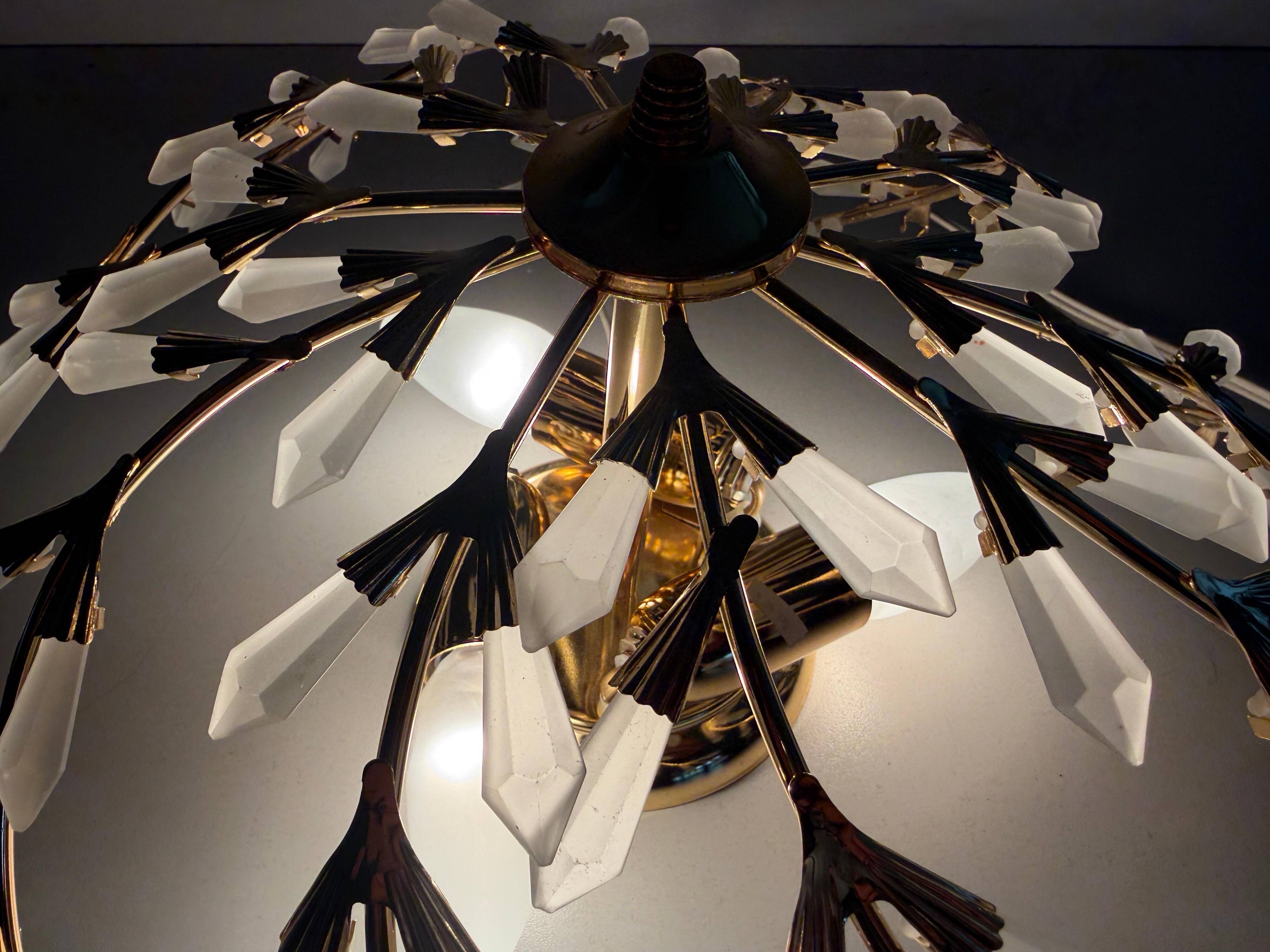 Flush mount Flower Design in crystal glass and gilded metal, 1980s, Germany