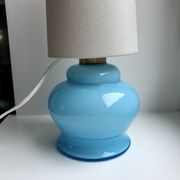 Lamp with blue opaline feet and textured conical lampshade 60s-70s