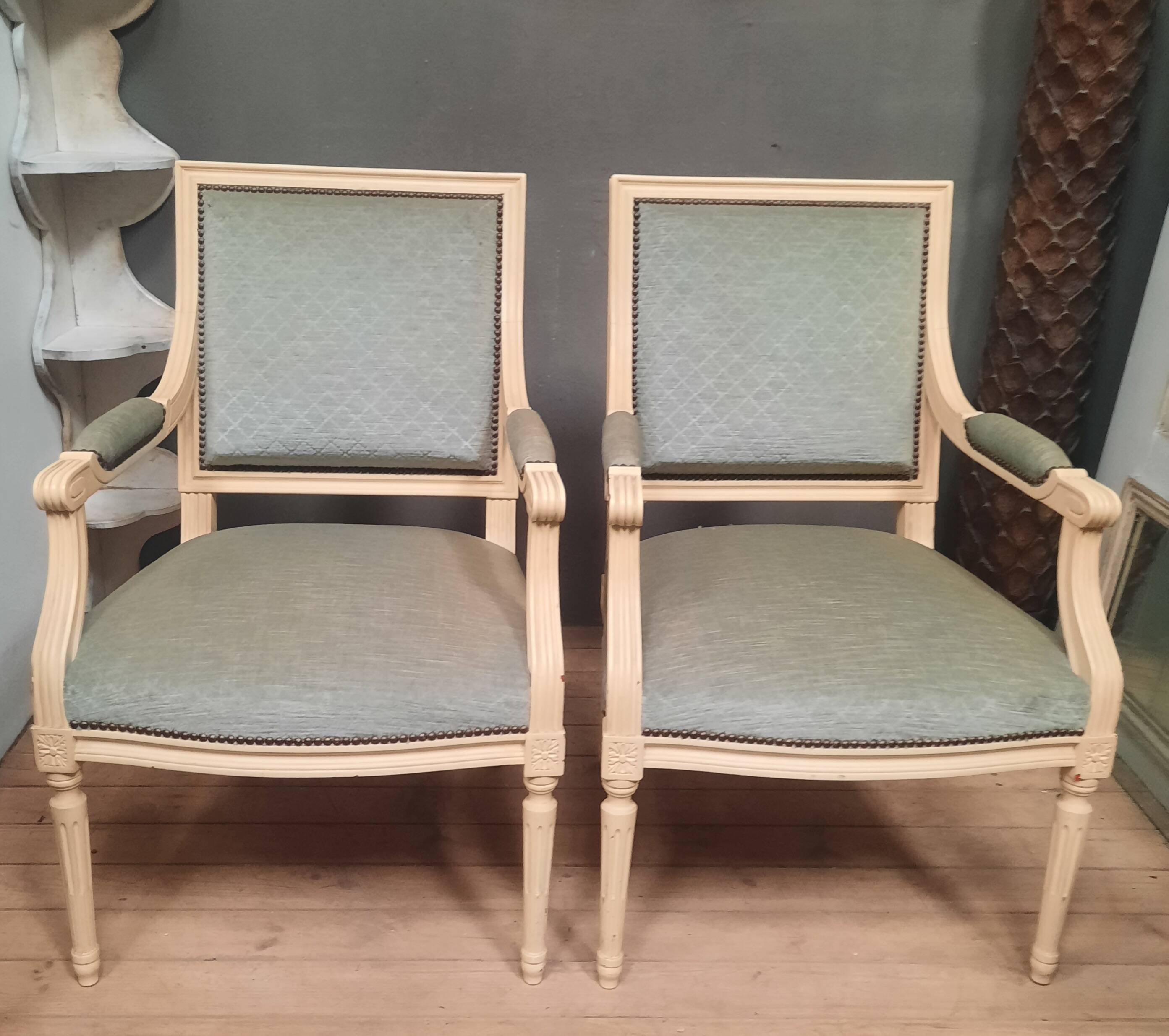 Pair of large Louis XVI style armchairs