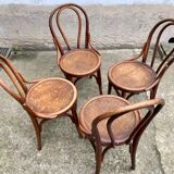 4 bistro chairs in curved wood N° 18 of the 1920s 1930s wooden seat
