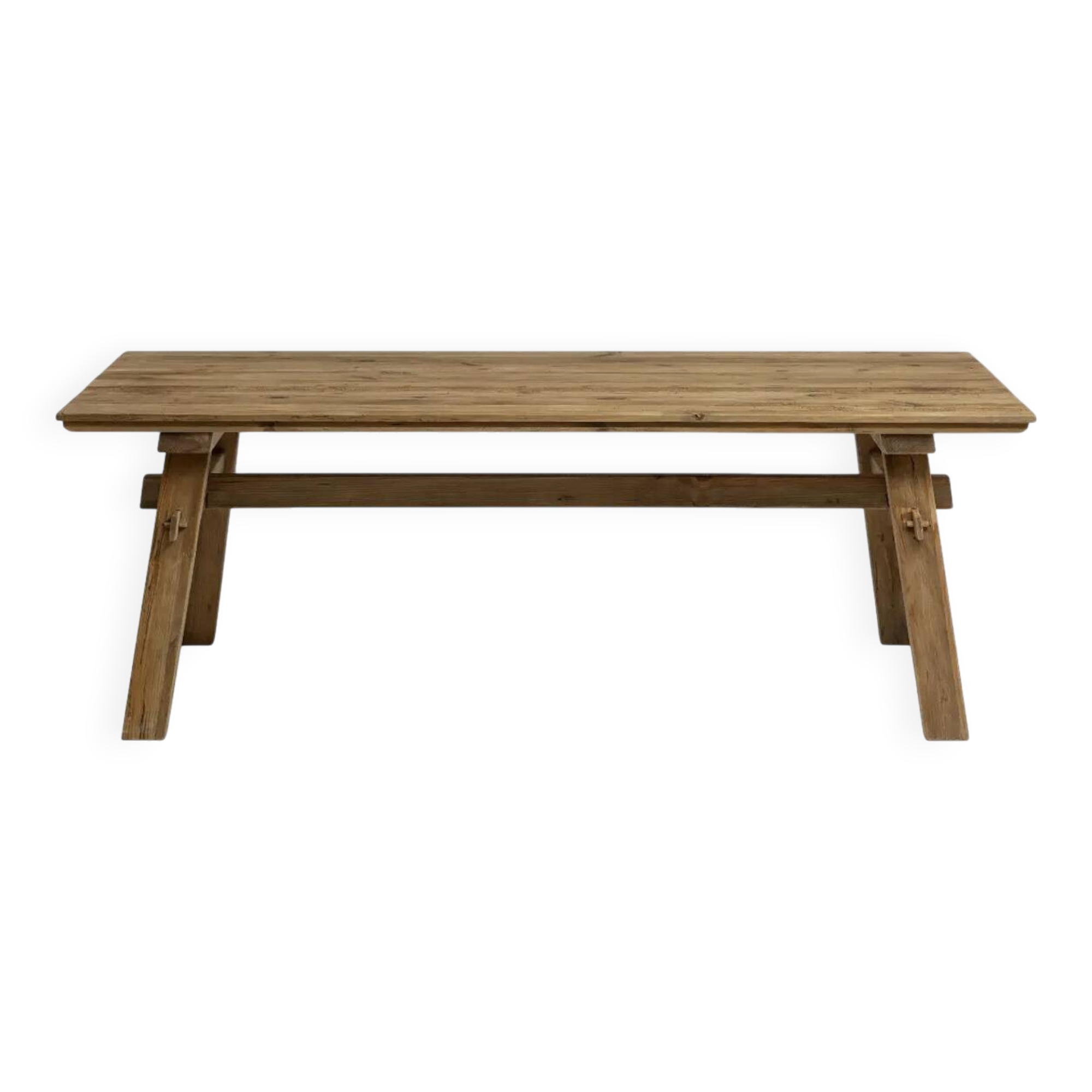 Dining table in natural wood, 220 x 100 x 77 cm, recycled pine.