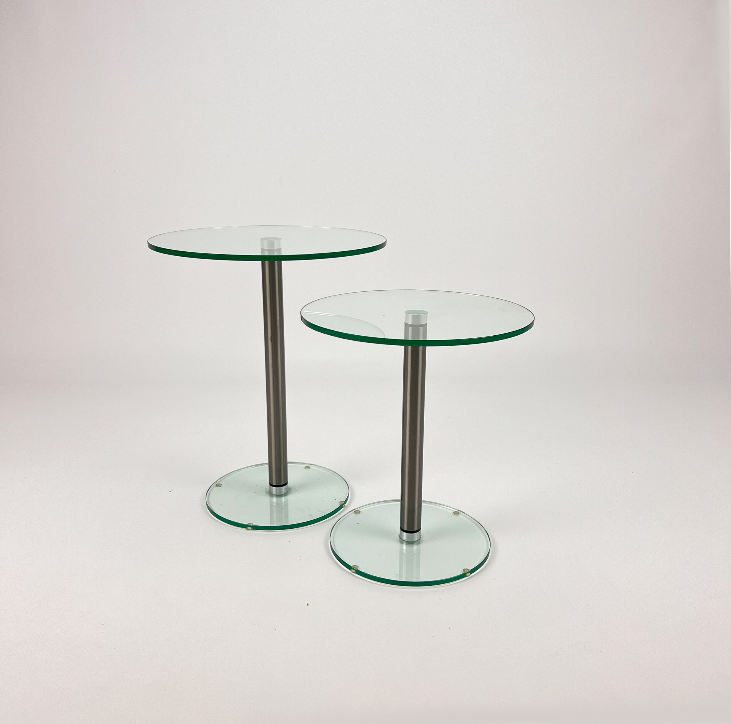 Set of 2 postmodern glass and steel side tables, 1990s