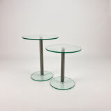 Set of 2 postmodern glass and steel side tables, 1990s