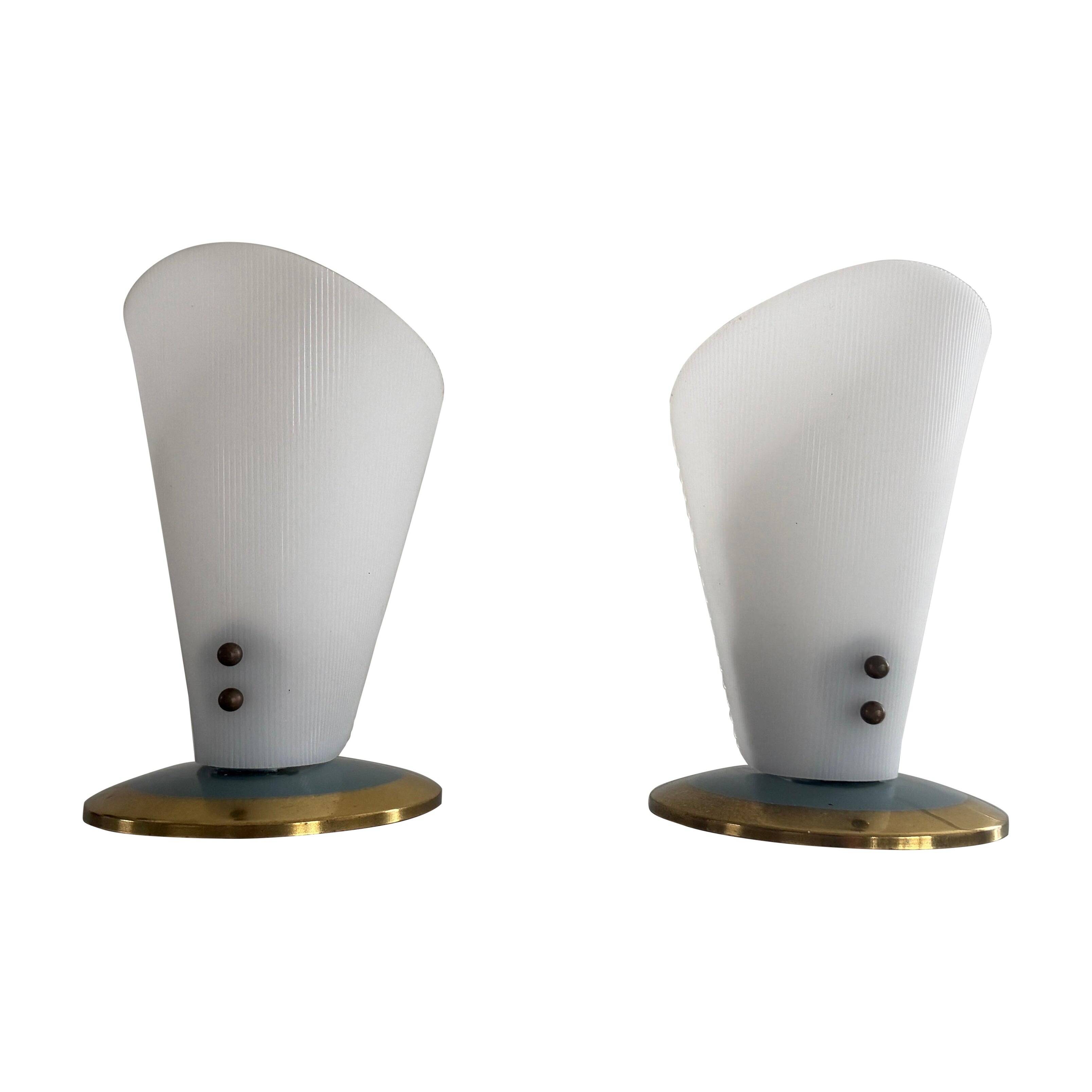 Paire de lampes de bureau du milieu du siècle à tête en plexiglas et base en métal, années 1960, Allemagne