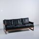 Scandinavian 3-seater sofa in leather and rosewood from the 60s