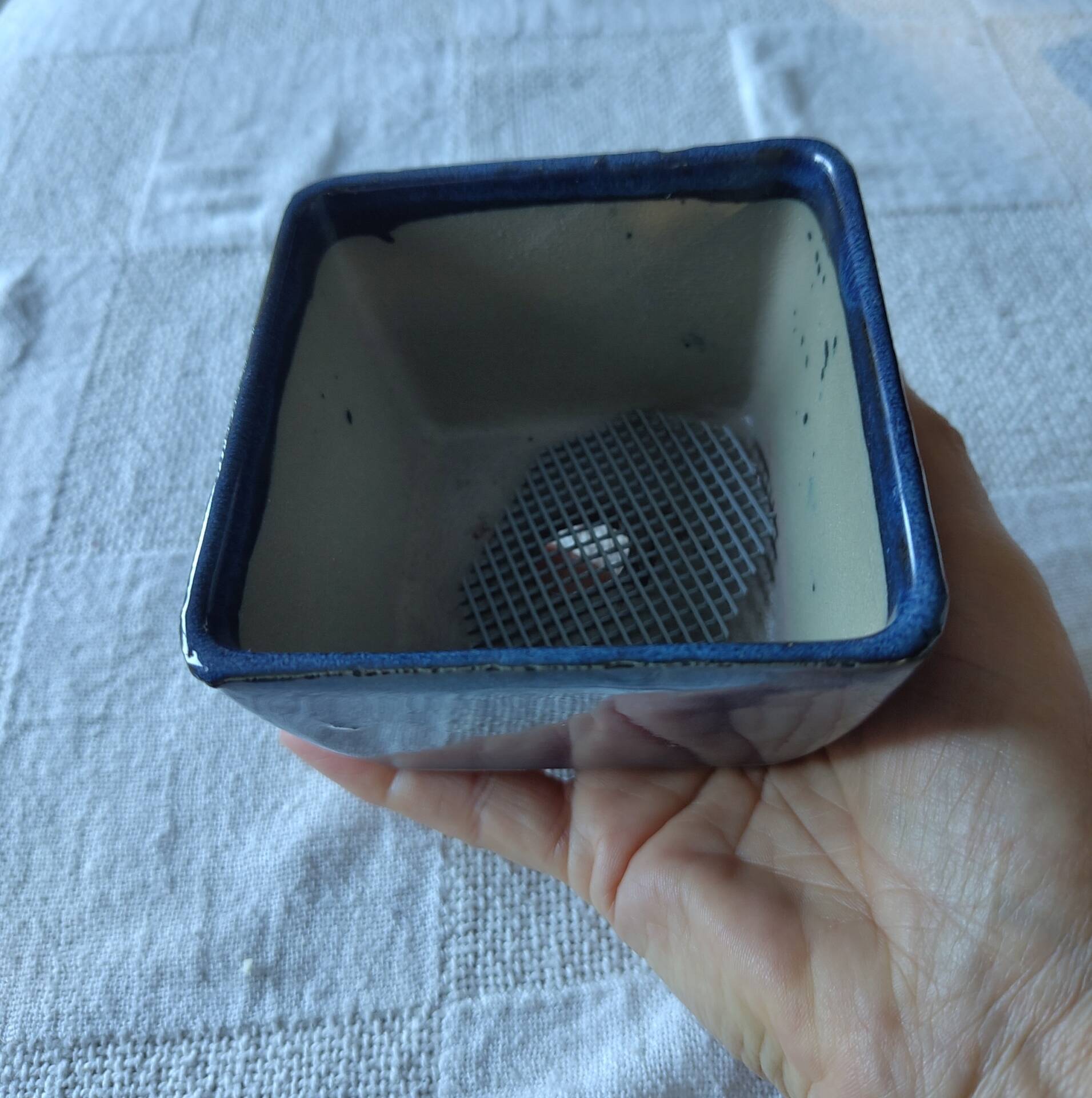 Pot à bonsaï carré en grès émaillé bleu