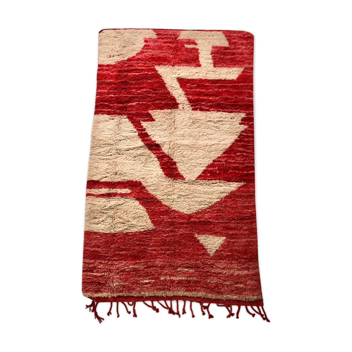 Moroccan Berber carpet Boujaad red and ecru 2,41 x 1.35 m