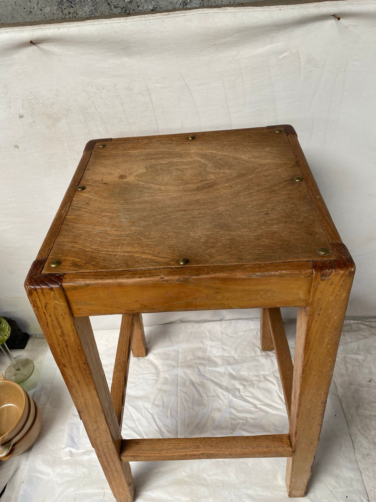 Studded oak farmhouse stool