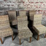 Chairs in wood and woven rattan