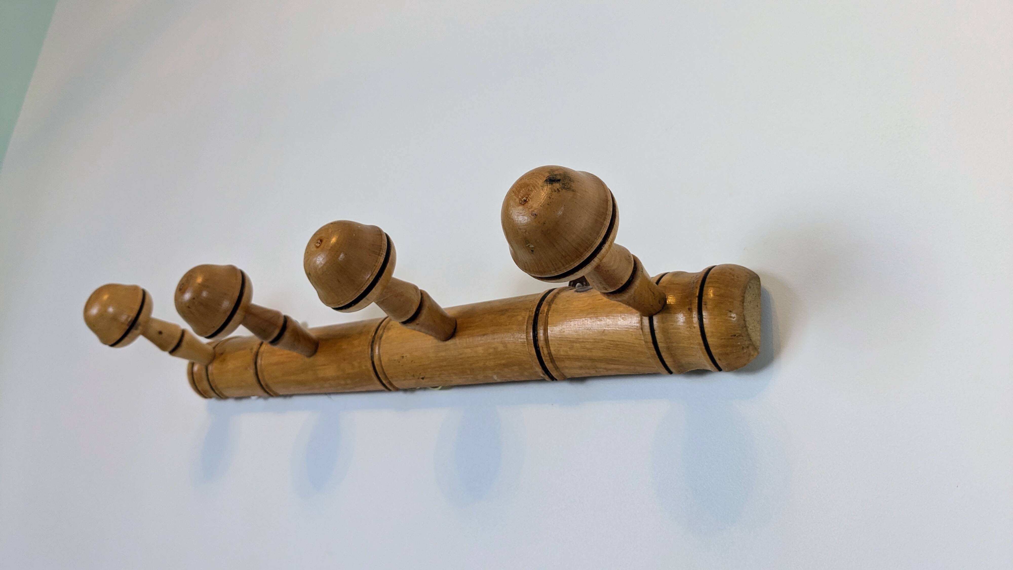 Vintage bamboo wall hook with 4 hooks – bohemian chic style