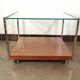 Designer coffee table on wheels, chrome, rosewood and glass from Denisco made in Italy 1970