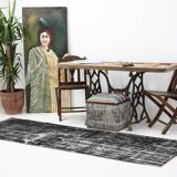 3x9 Shabby Chic Black Gray Turkish Runner Rug, 90x277Cm