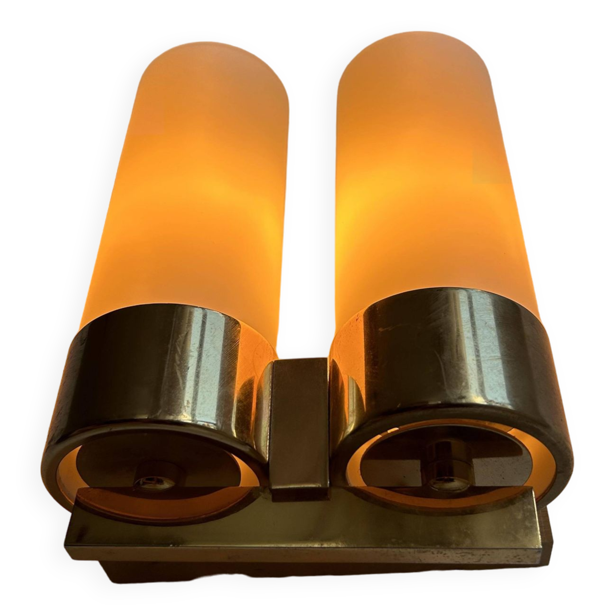 Vintage double wall lamp, brass and opaline, Leuchten Neuhaus Germany 1960
