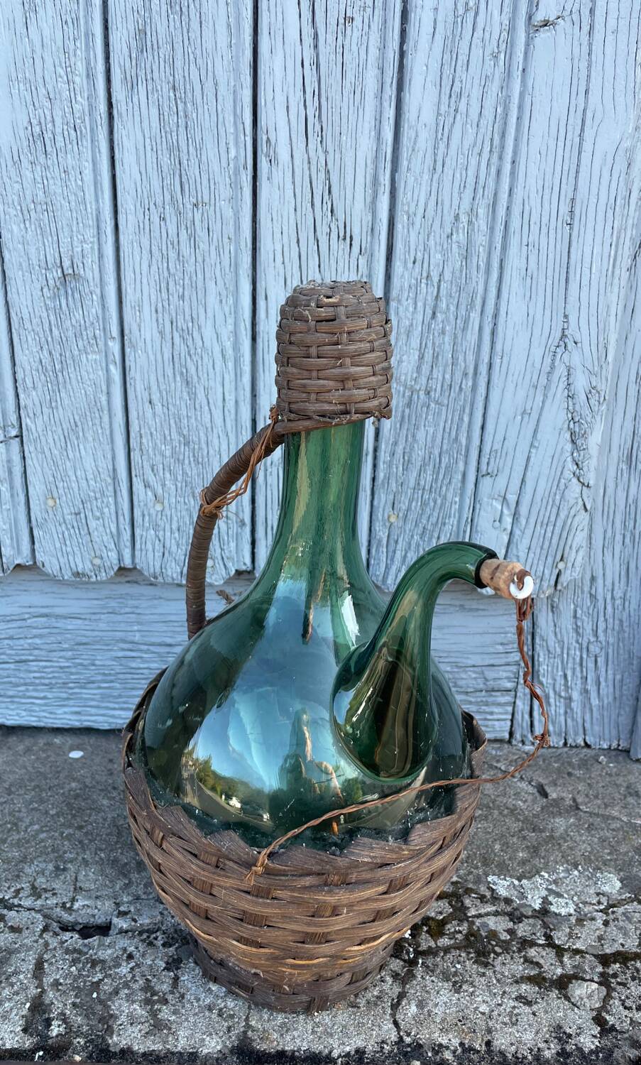 Vintage Green Italian Hand Blown Glass Wine Decanter with Ice Chamber