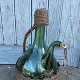 Vintage Green Italian Hand Blown Glass Wine Decanter with Ice Chamber