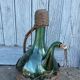 Vintage Green Italian Hand Blown Glass Wine Decanter with Ice Chamber