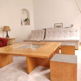 Large wooden Tecno coffee table and 4 stools