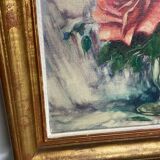Oil on canvas, F Rembert, still life with roses