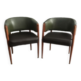 Pair of armchairs in skaï and wood