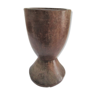 solid wood vase carved brutalist vintage