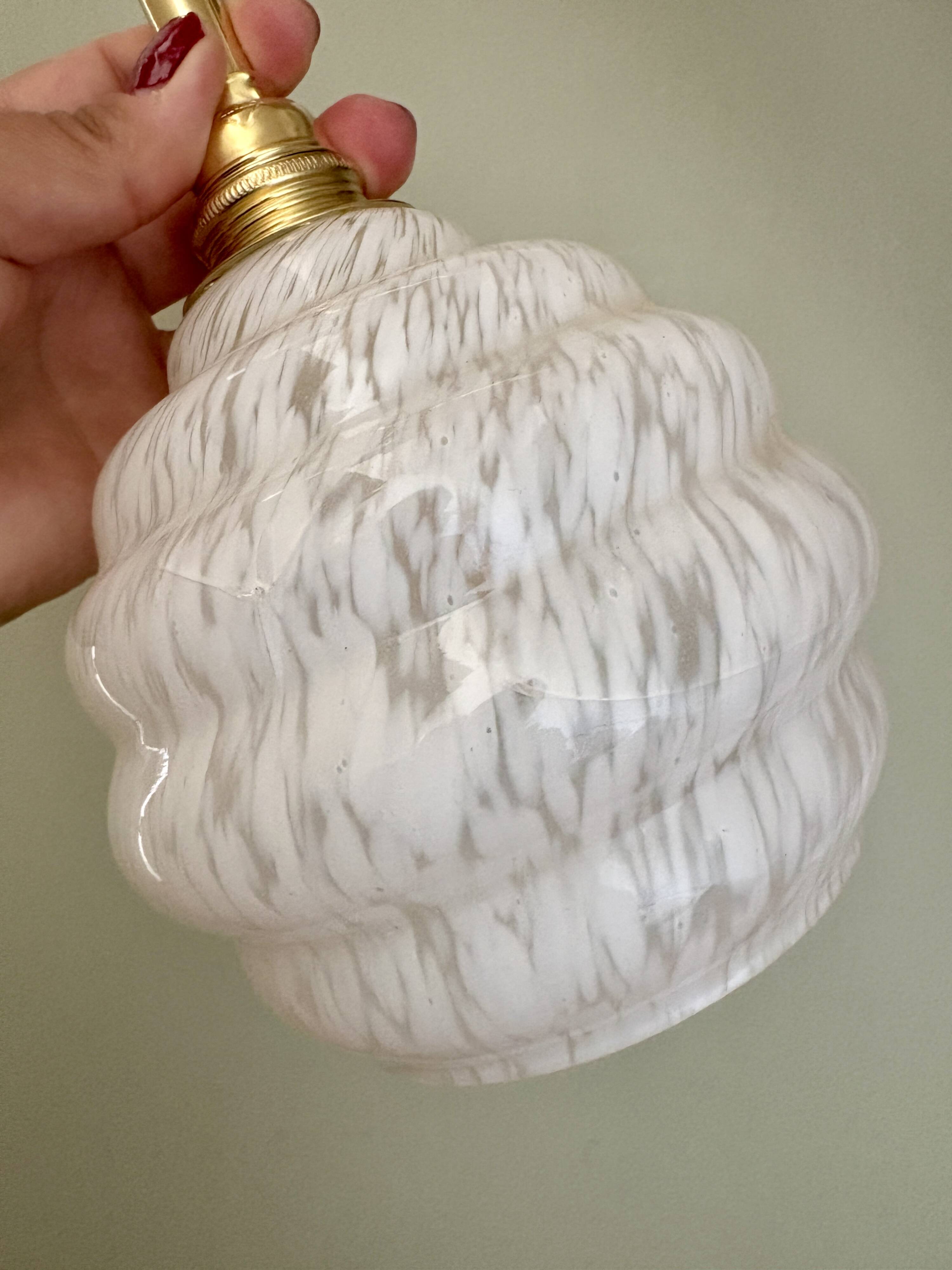 Vintage globe wall light in white Clichy glass