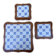 Vintage wood and blue ceramic tile coaster and bottle coaster set