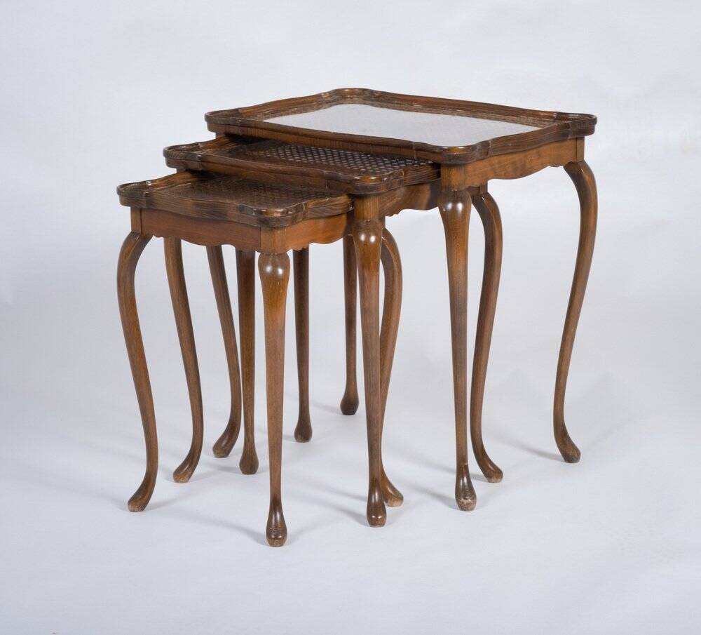 Vintage Nesting Tables with Rattan and Glass Top by Jason Møbler, 1960s, Set of 3